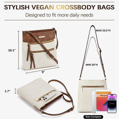 BOSTANTEN Crossbody Bags for Women Trendy Vegan Leather Purse Designer Shoulder Handbags with Adjustable Strap Zipper Pocket Beige with Brown
