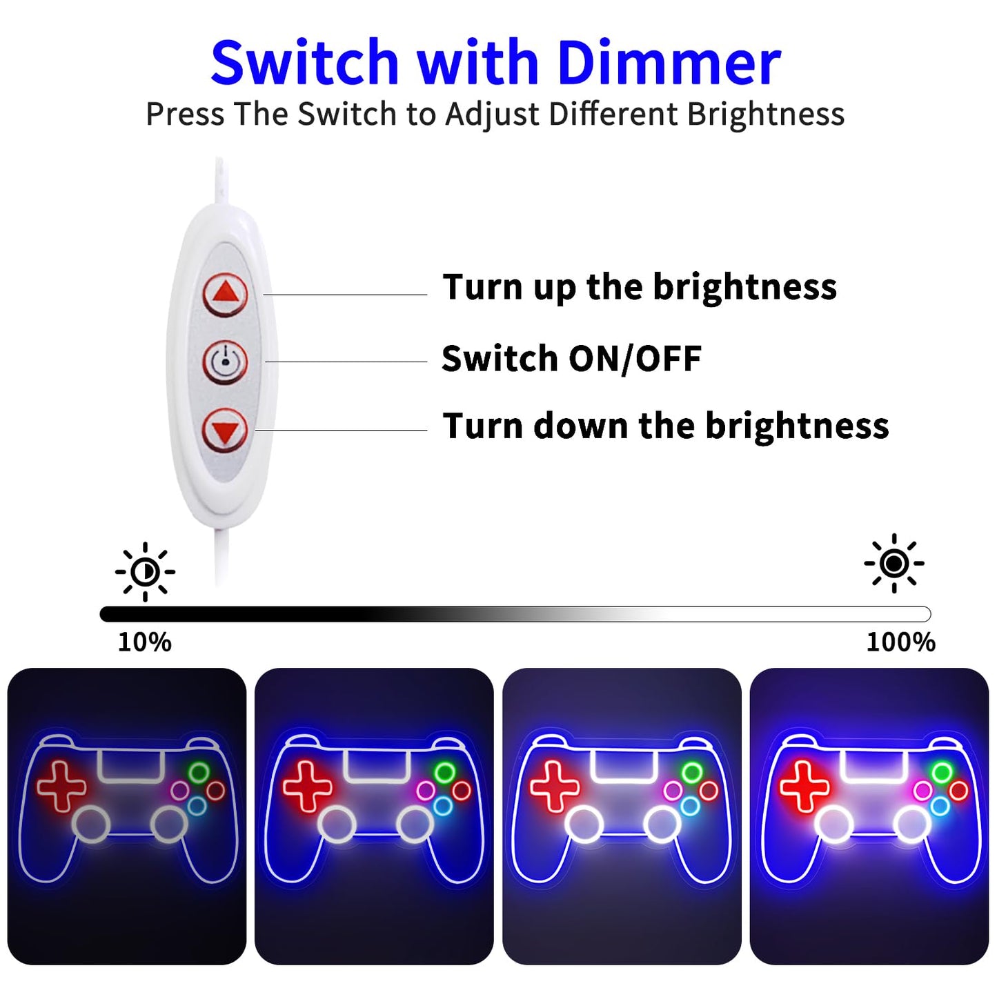 Gamepad Neon Sign - Dimmable USB Powered LED Light for Game Room/Teen Boy Bedroom Decor, Birthday Christmas Gift for Gamers