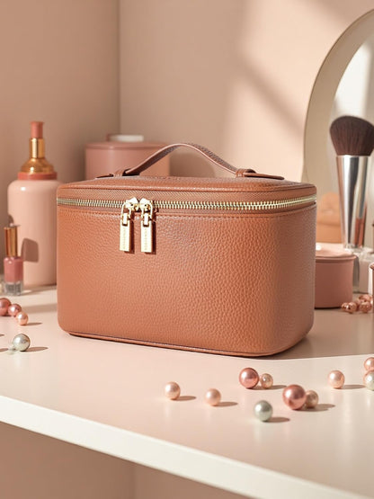 Cosmetic Bag,ROWNYEON Makeup Bag,Portable Makeup Train Case,Travel Toiletry Bag Case Organizer for Women,Brown