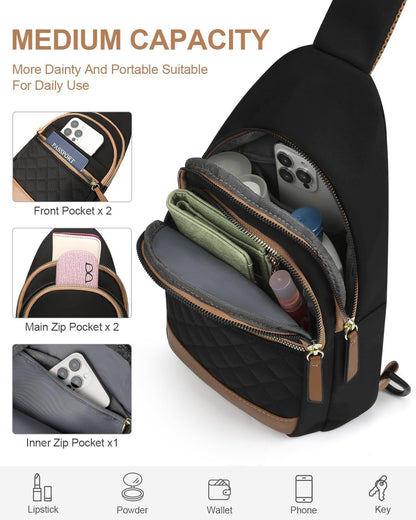 Capolo Sling Bag for Women Men Waterproof Crossbody Bags for Women Trendy Casual Fanny Pack with Convertible Shoulder Strap Chest Bag for Travel Hiking(Black, Medium)
