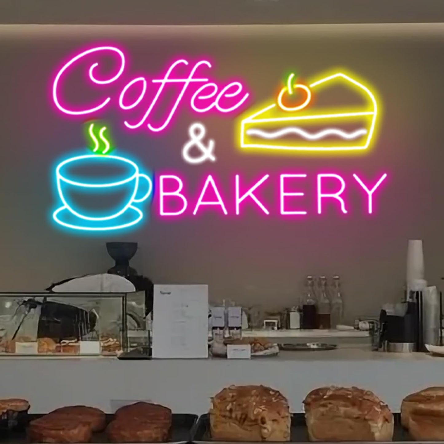 Coffee & Bakery Neon Sign, Open Cake Bakery And Coffee Shop Neon Light,Cake Bakery Wall Decor for family party birthday, kitchen coffee bar dhop restaurant hotel decoration weddings & retail decor