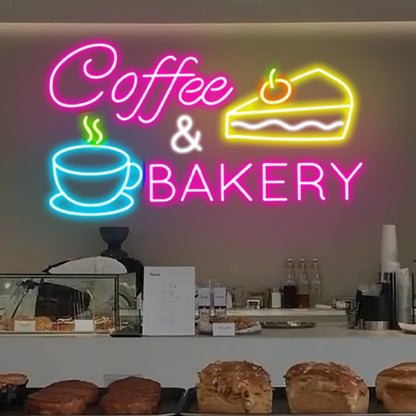 Coffee & Bakery Neon Sign, Open Cake Bakery And Coffee Shop Neon Light,Cake Bakery Wall Decor for family party birthday, kitchen coffee bar dhop restaurant hotel decoration weddings & retail decor