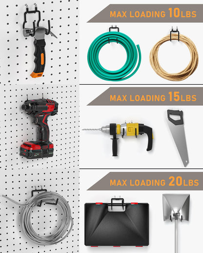 INCLY 10 Pack Heavy Duty Pegboard Hooks, 1/4" Pegboard Drill Holder Tool Utility Hooks, Peg Board Tool Hangers Accessories for Hanging Power Tools, Drill, Hammer, Workbench, Garage