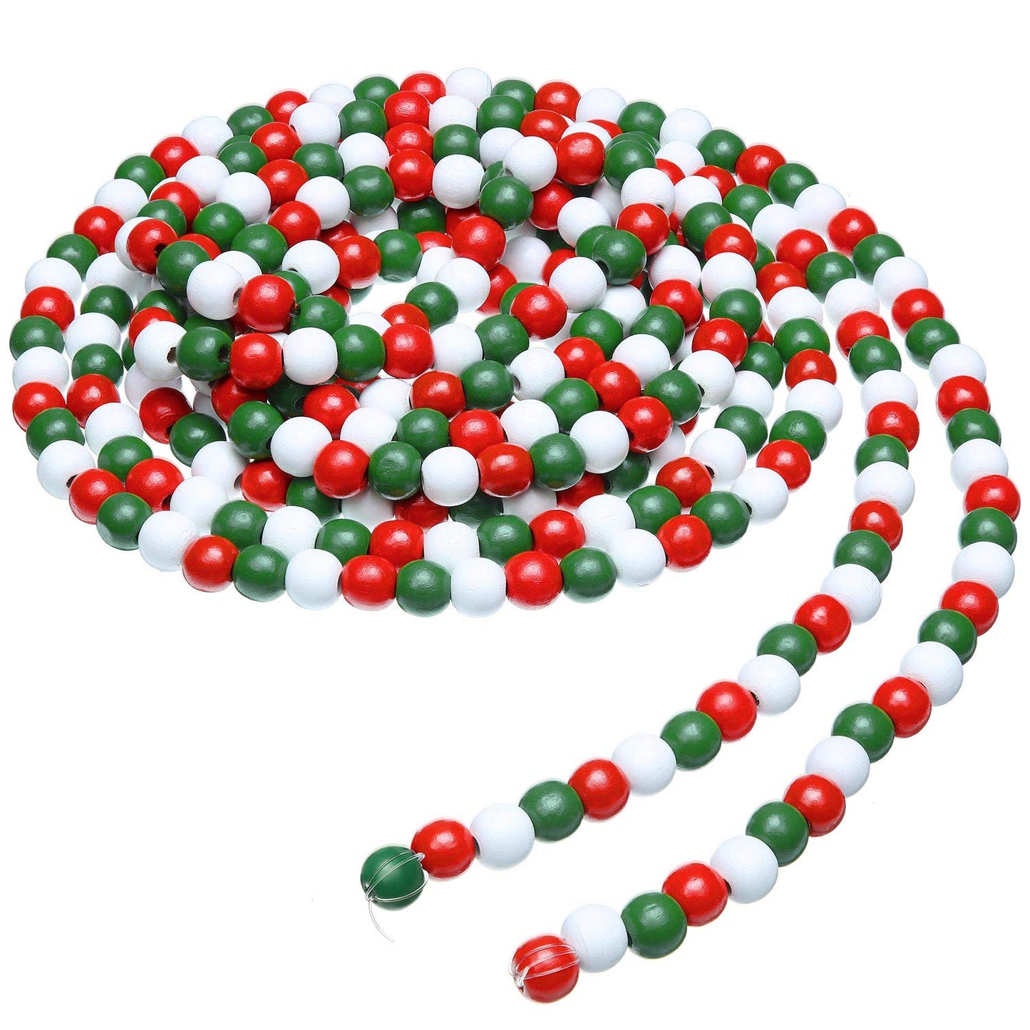 Hicarer 16 Feet Christmas Wooden Bead Garland Christmas Wood Bead Garland Decor Xmas Candy Cane Decoration Farmhouse Rustic Tree Decoration for Holiday Party(Mixed Red, White, Green)