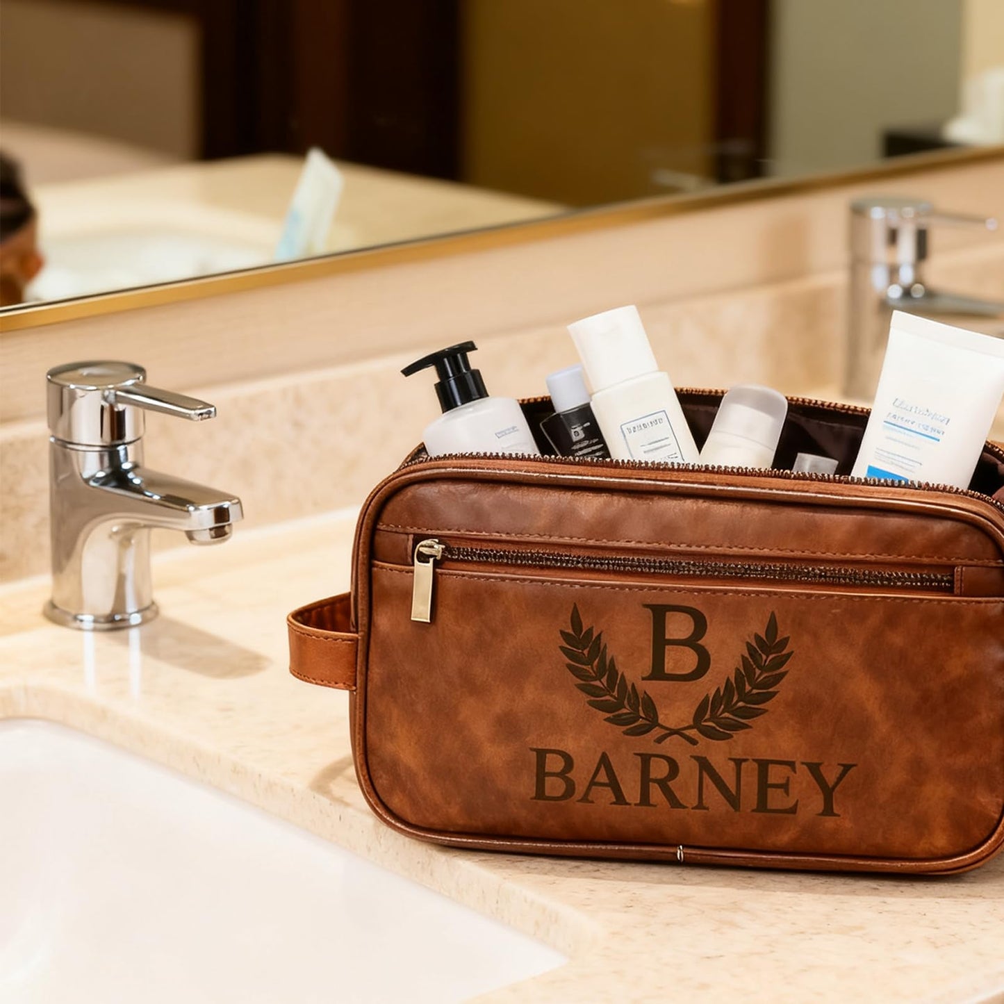 xrlsg Personalized Toiletry Bag for Men Custom Engraved Leather Toiletry Travel Bag Groomsmen Gifts