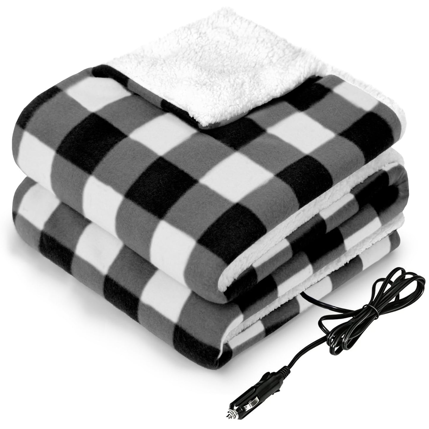 Sealy 12-Volt Heated Car Blanket, Portable Electric Blanket with 3 Heating Levels & 4 Hours Auto Off for Car, Truck, SUV, RV or Camping, Machine Washable, 59" X 43", Charcoal