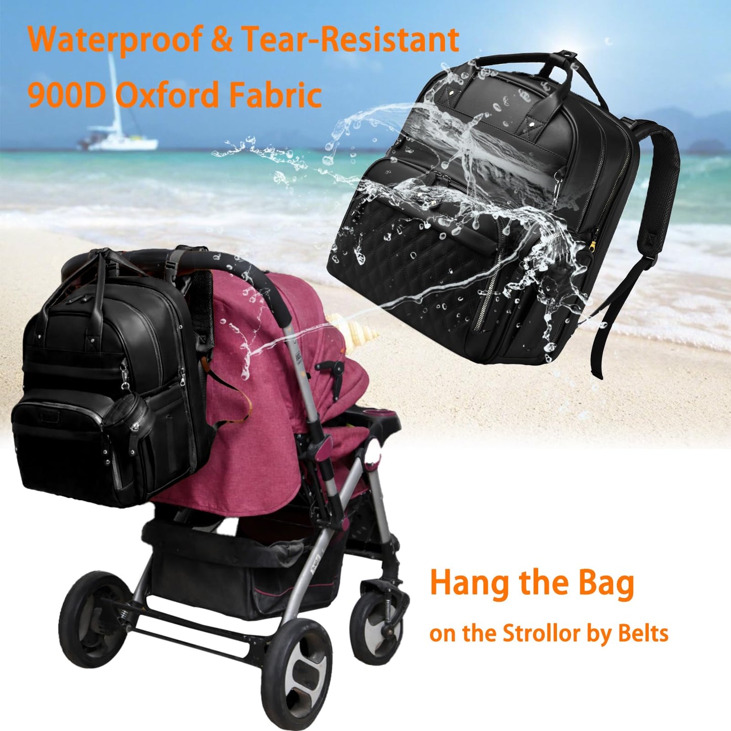 Astro alan Baby Diaper Bag Backpack with Changing Station, Waterproof Large Capacity Diaper Bag for Moms and Dads, Plant-Based Leather with USB Charging Port, Baby Gift for New Parents, Black