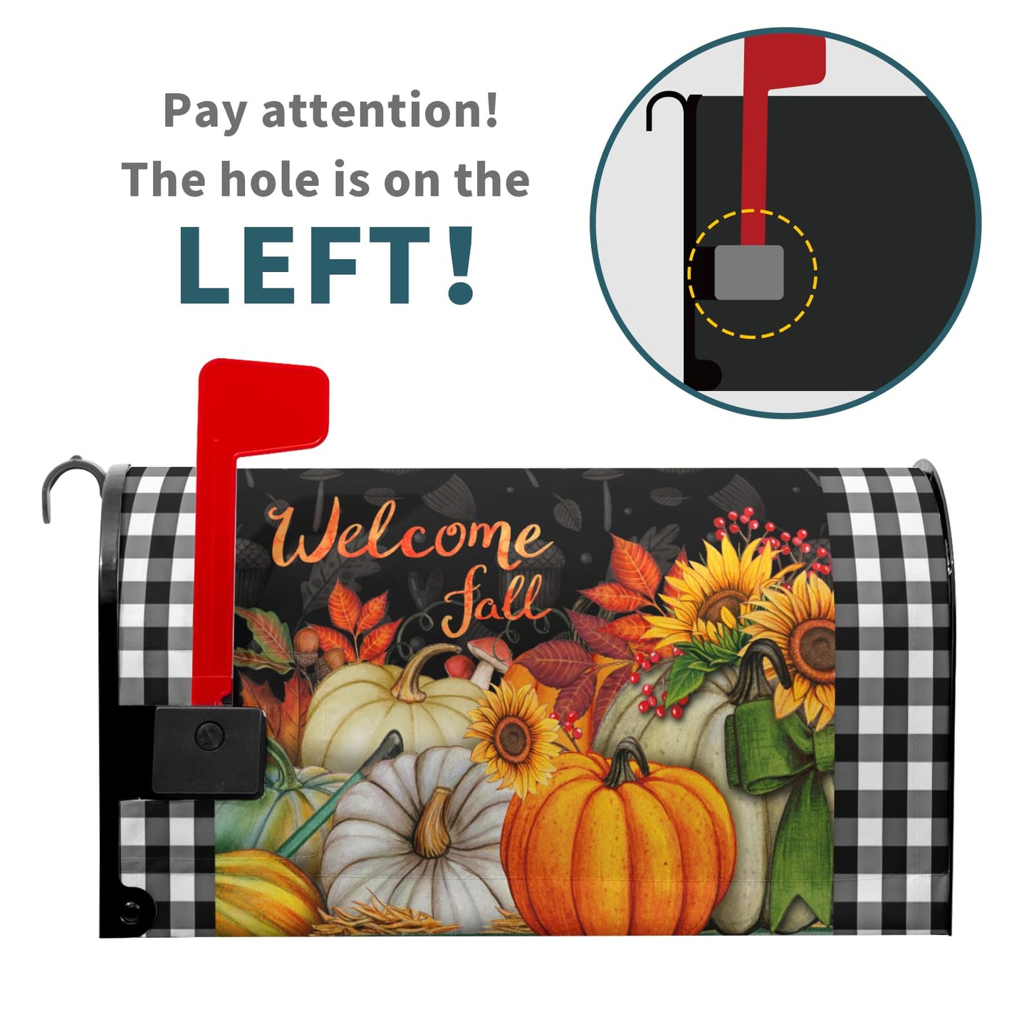 Fall Magnetic Mailbox Cover Large Size 25.5”x21”Autumn Sunflowers Pumpkins Mailbox Covers Oversize Thanksgiving Harvest Fall Mailbox Cover Outdoor Decoration Mailbox Wraps Post Letter Box Cover Decor