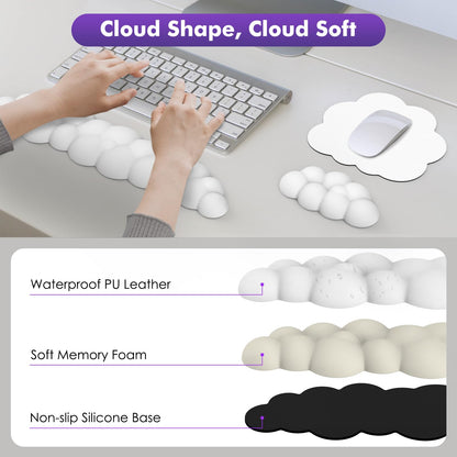 MoKo Cloud Wrist Rest, Ergonomic Cloud Keyboard Wrist Rest with Mouse Rest Wrist Pad, Upgraded PU Leather Cloud Arm Rest Wrist Pad for Keyboard and Mouse for Office, Gaming, Computer, Laptop, White