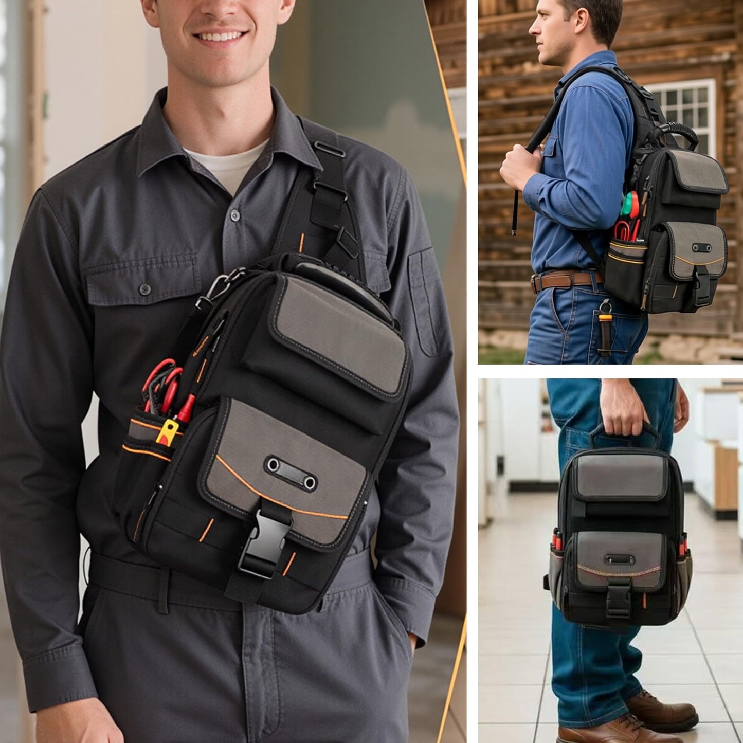 Electrician Tool Organizer Bag and Manual Shoulder Tool Bag Multifunctional Durable Canvas Portable Tool Bag Suitable for Maintenance Technicians Cable Technicians Crossbody Shoulder Carry (Bag Only)