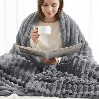 decorUhome Soft Fleece Grey Blanket King Size for Bed, Cozy Fluffy Plush Flannel Large Striped Throws for Couch Sofa, Lightweight Decorative Fuzzy Blanket for Woman, 108x90 Inches