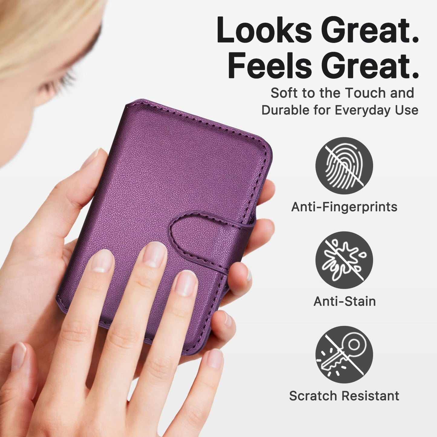 MEFON for MagSafe Wallet, Magnetic Phone Wallet RFID Blocking, Slim 5-8 Card Holder with Cash Slot & Clear ID Window, Minimalist Mag Safe Wallets for iPhone 17/16/15/14/13/12 Series, Amethyst Purple