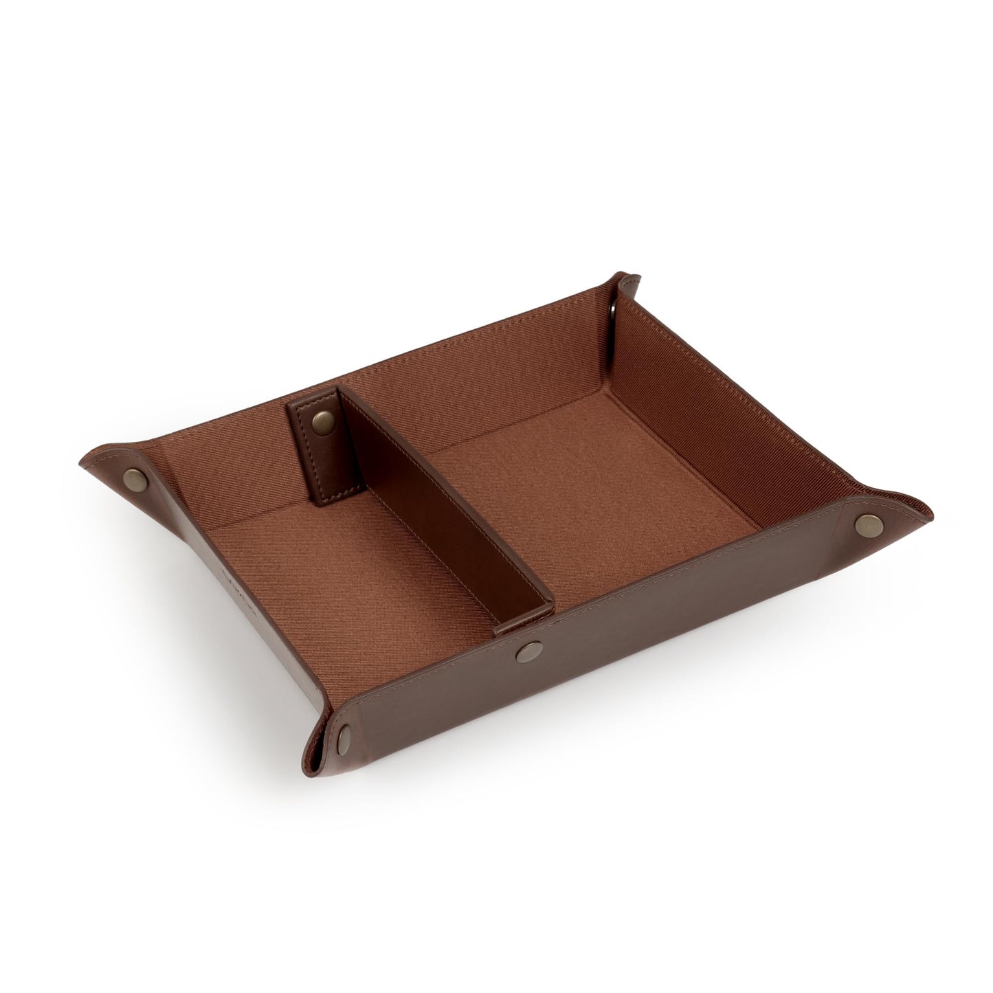 Londo PU Vegan Leather Valet Tray for Men — Catchall EDC for Keys, Wallet, Watch, AirPods — Nightstand & Entryway Tray, Snap Corners Fold Flat for Travel, 9.45 x 7.87 in, Dark Brown