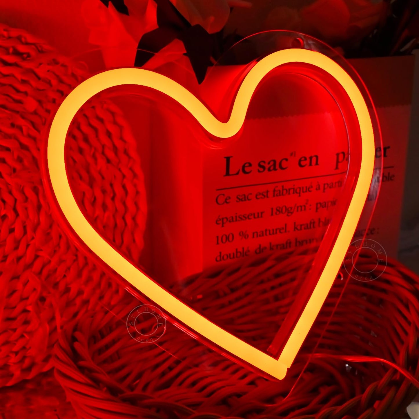 SYLHOME Red Heart Led Neon Light Sign Battery Operated or USB Powered Bedroom Wedding Wall Sign Decor Valentines Day Birthday Christmas Gifts USB 7.87" X 7.28"
