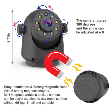 YEOIZO Wireless Magnetic Backup Camera for Trailers/RV/Camper - WiFi Rechargeable HD Night Vision, No Wiring/Drilling, Easy Hitch Alignment, Compatible with iPhone/Android/iPad (Gooseneck/Fifth Wheel)