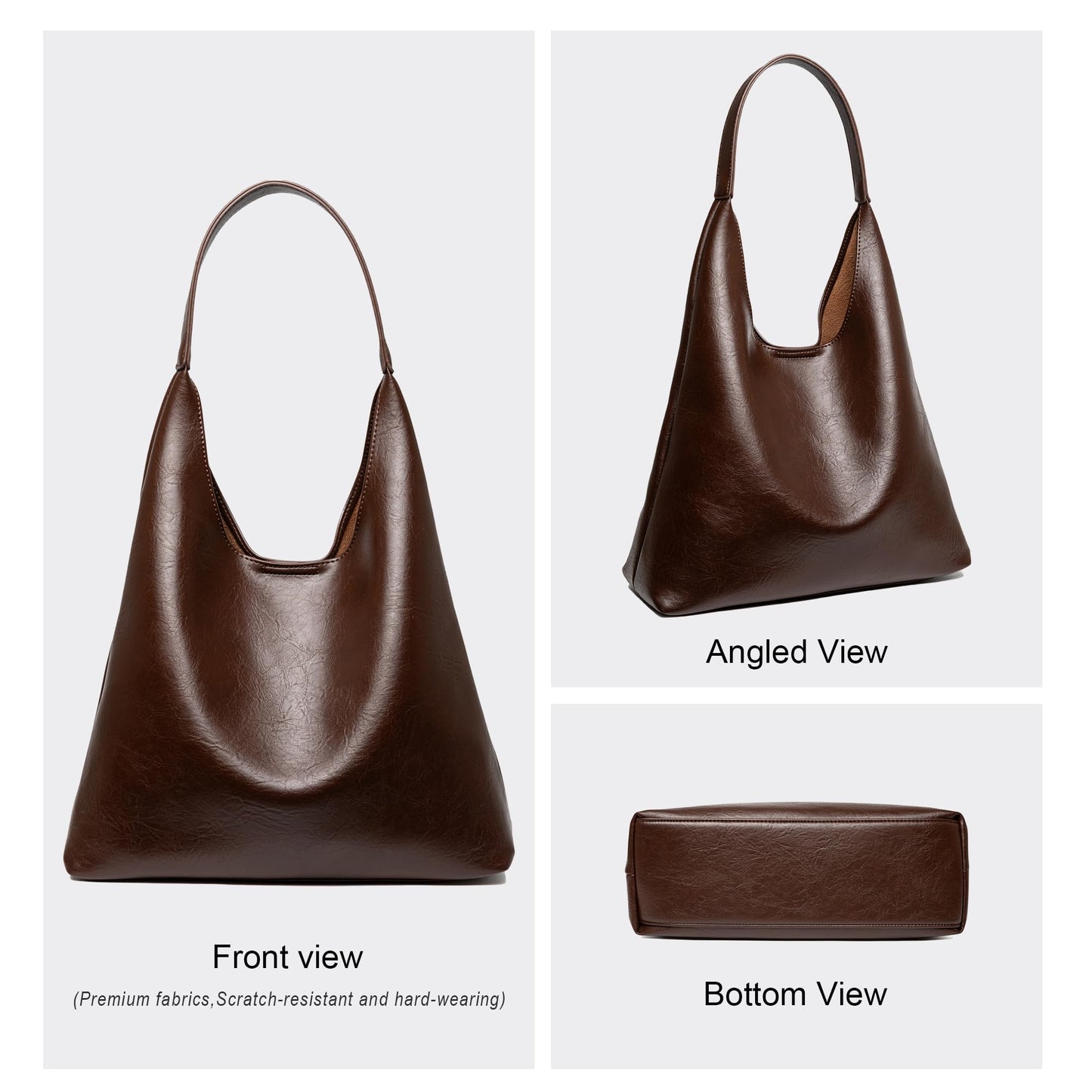 Hobo Tote Bag for Women, Large Capacity Soft Vegan Leather Shoulder Bag with Inner Pouch for Work Casual (Coffee)