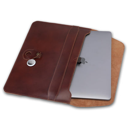 PavinCrafter Genuine Leather Laptop Sleeve 13–14 Inch, Slim Laptop Case Compatible with Mac Pro 13 (M3, M2, M1 Chip) Mac Air 14 Surface 13.5 XPS 13/14 Yoga/IdeaPad, Brown Envelope Bag (Wine)