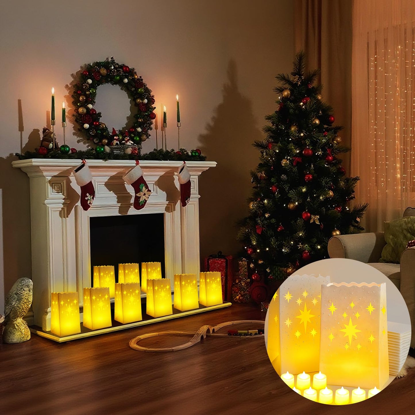 Btanadi Waterproof 50-Pack Luminaria Bags with LED Candles – Reusable White Plastic Luminaries for Outdoor, Christmas, Wedding & Party Decorations