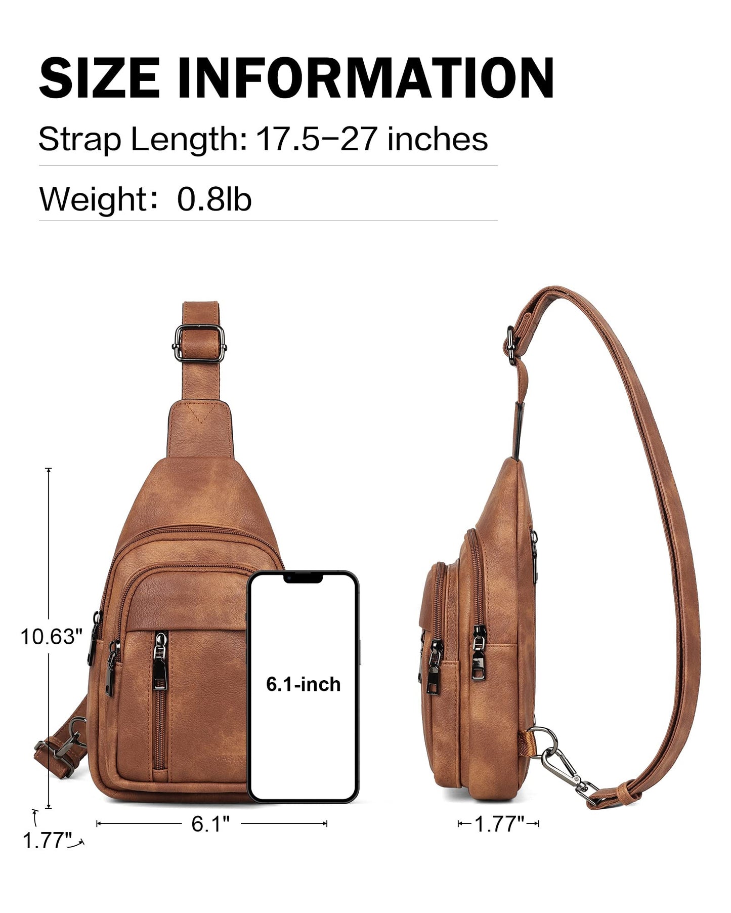 MASINTOR Sling Bag for Women - Crossbody Bags Fanny Pack with Vegan Leather - Adjustable Sling Backack for Travel Mocha Brown