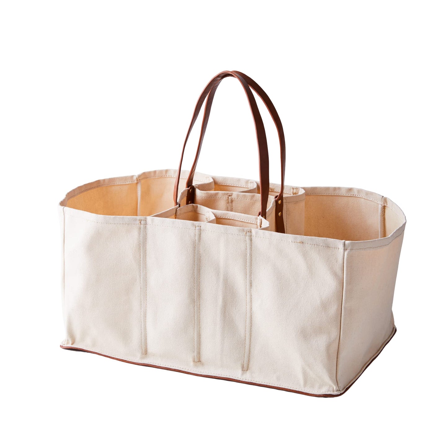 CapaBunga Grocery Tote Bag with Handles - 5 Pocket Large Utility Tote Bag - Heavy Duty Canvas Utility Bags with Vegan Leather Base - Reusable Shopping Bags for Groceries - Natural Grocery Bag