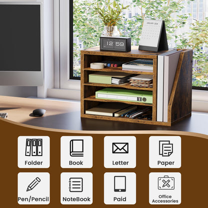 Creso hom Mail Sorter, File Organizer Desktop, Wood Desk Organizer with 3 Adjustable Shelves, Mail Holder for Office, Home, Letter Sorter File Holders for Envelopes, Supplies Magazines, Rustic Brown