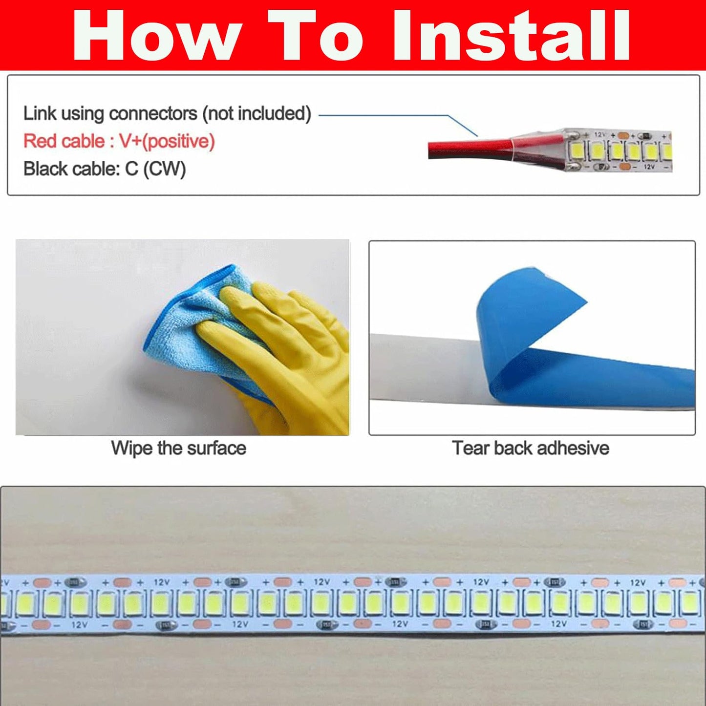 HAASHADA LED Strip Lights, DC12V 5m/16.4ft Dimmable 2835 LED Lights Strip, Super Bright 1200 LEDs 24000LM LED Ribbon Strip Lights Non-Waterproof, 2 Times Brightness Than SMD 5050 (Red)