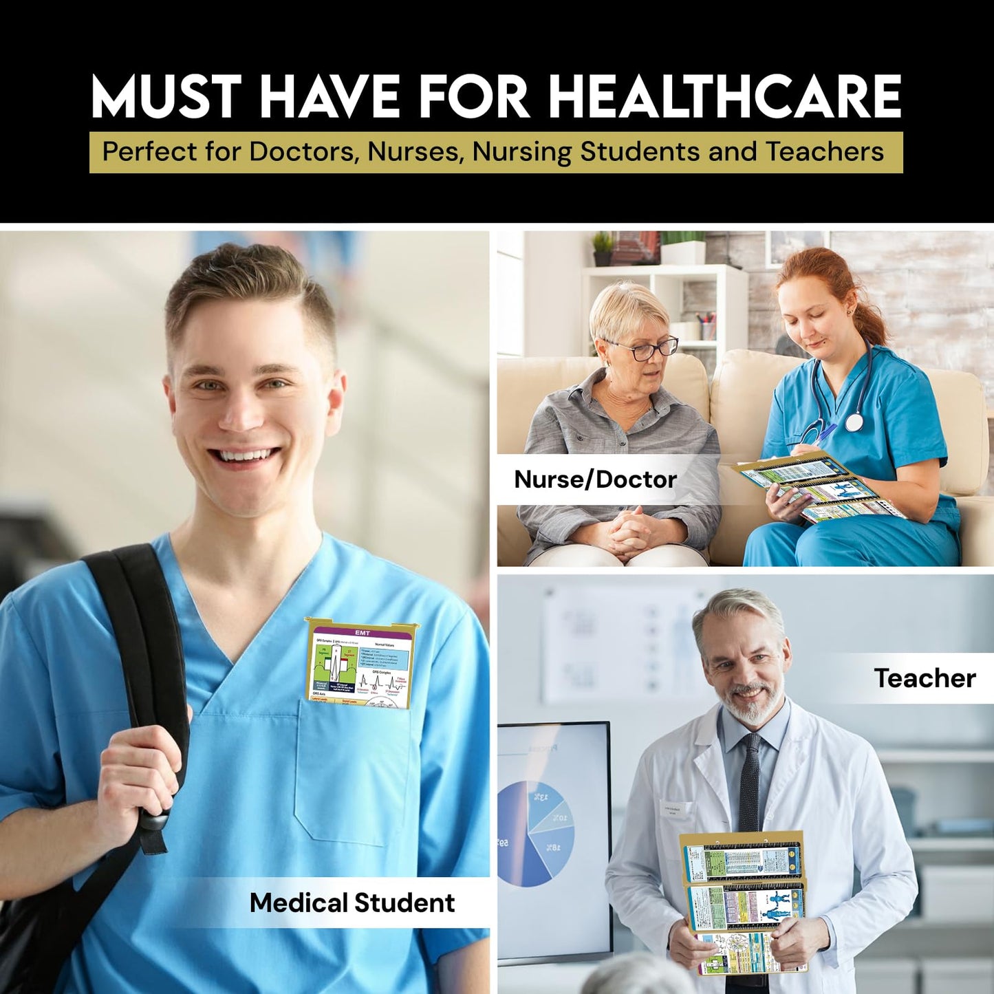 Nursing Clipboard EMT Edition 3 Layers Aluminum Foldable Nurse Clip Board Nursing Student Essentials Foldable Clipboard Nursing Trifold Nursing School Essentials