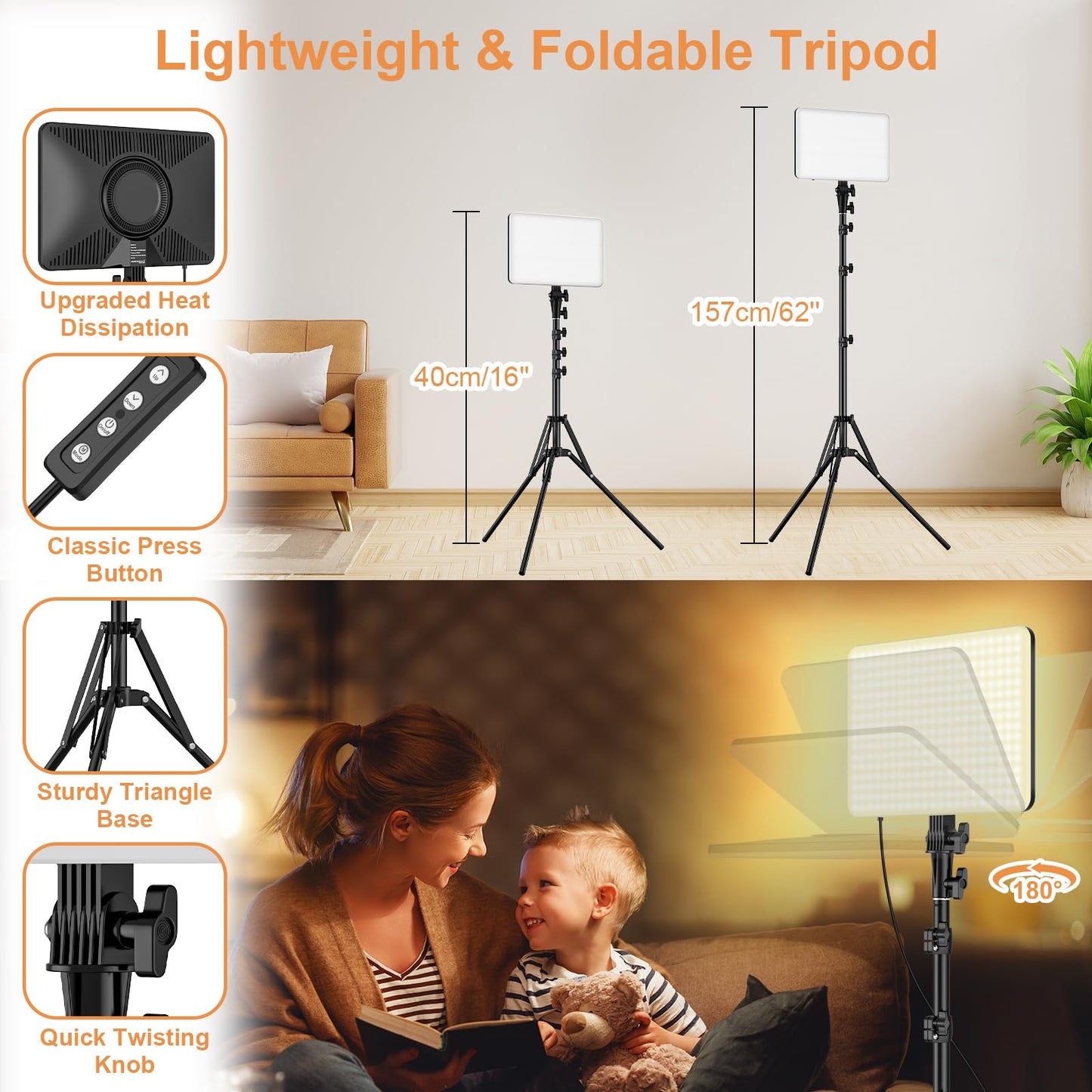 1-Pack LED Video Lighting Kit, Anautin 15W/1700Lux Photography Lighting with Tripod Stand, 2500-8500K Dimmable Streaming Light for Video Recording, Gaming, Podcast, Barber, Salon, TikTok, YouTube