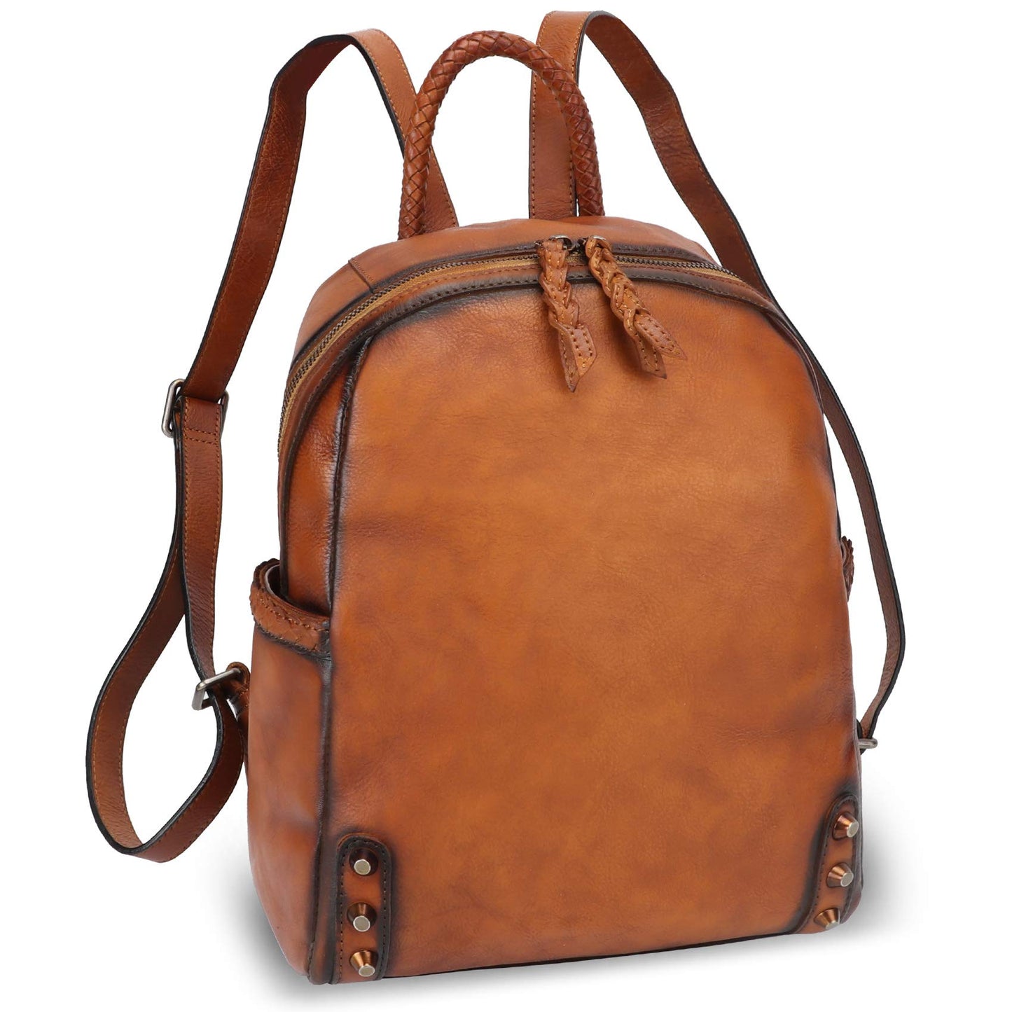 Genuine Leather Backpack Purse for Women Vintage Rucksack Casual Back Bag Handmade Cowhide Western Daypack (Brown)