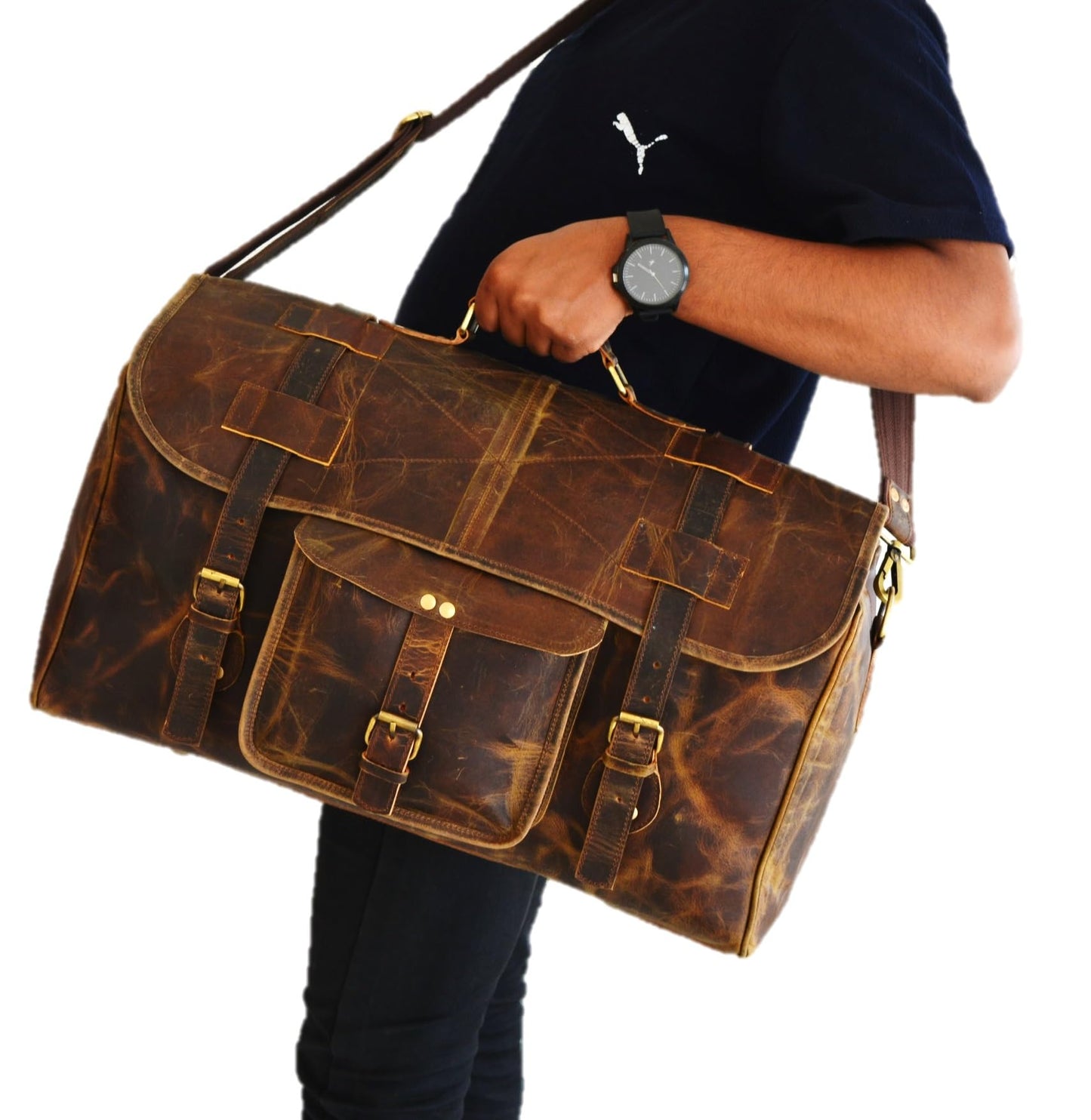 Urban Dezire Leather Duffel Travel Gym Overnight Weekend Leather Bag Sports Cabin