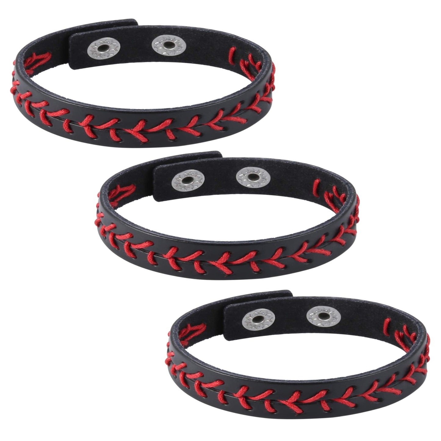 HZMAN Leather Softball Baseball Bracelets by Athletes Bangle Cuff Wristband, 3 Pcs White Black Yellow Ste (Black)