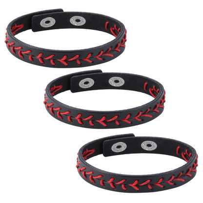HZMAN Leather Softball Baseball Bracelets by Athletes Bangle Cuff Wristband, 3 Pcs White Black Yellow Ste (Black)