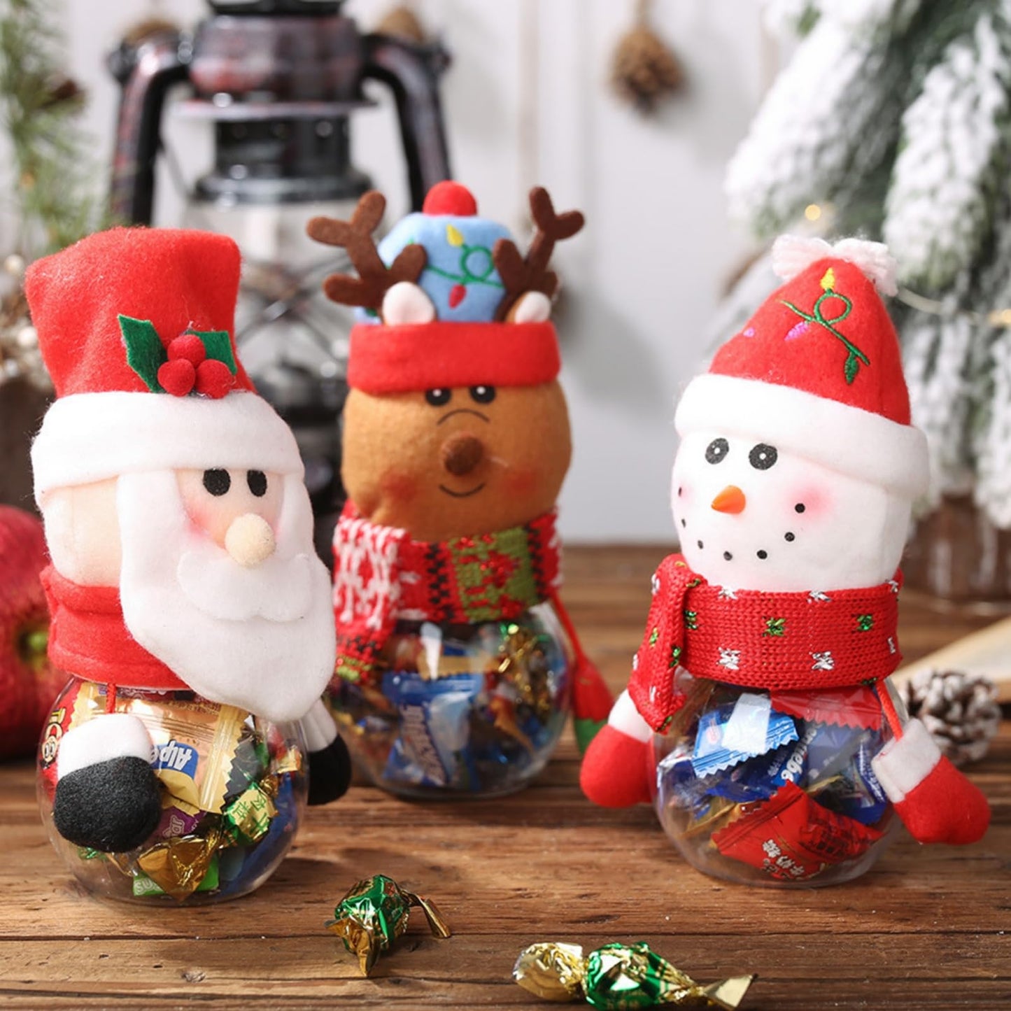5PCS Christmas Candy Jars With Lid Cute Santa Snowman Elk Ornament Cookie Jar Plastic Candy Dish Biscuit Containers Storage Xmas Gift Favor Box for Children, Holiday Party Supply Home Decor