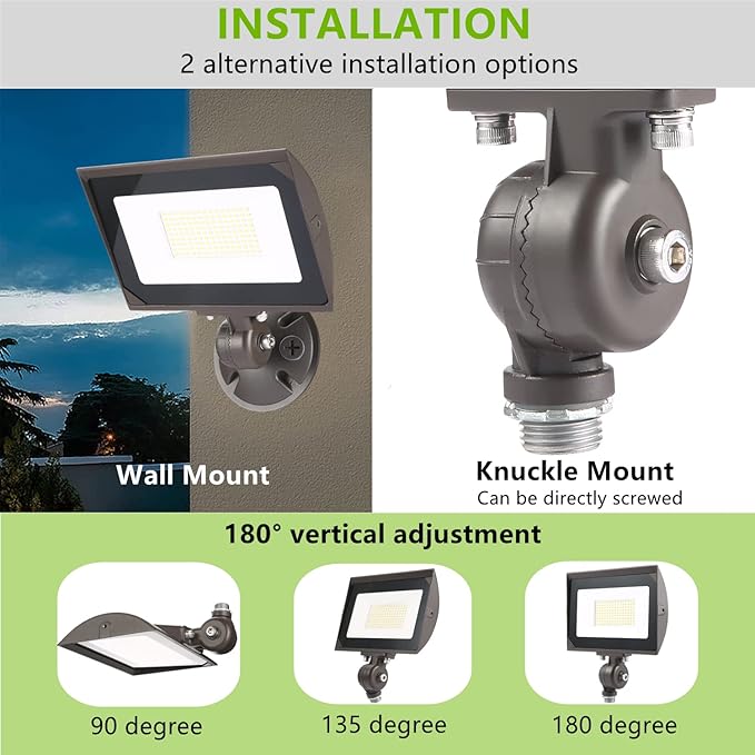80W Outdoor LED Flood Light with 1/2" Knuckle Mount (Plate Included), 5000K Daylight 9600LM 120V, UL Waterproof LED Security Flood Lighting