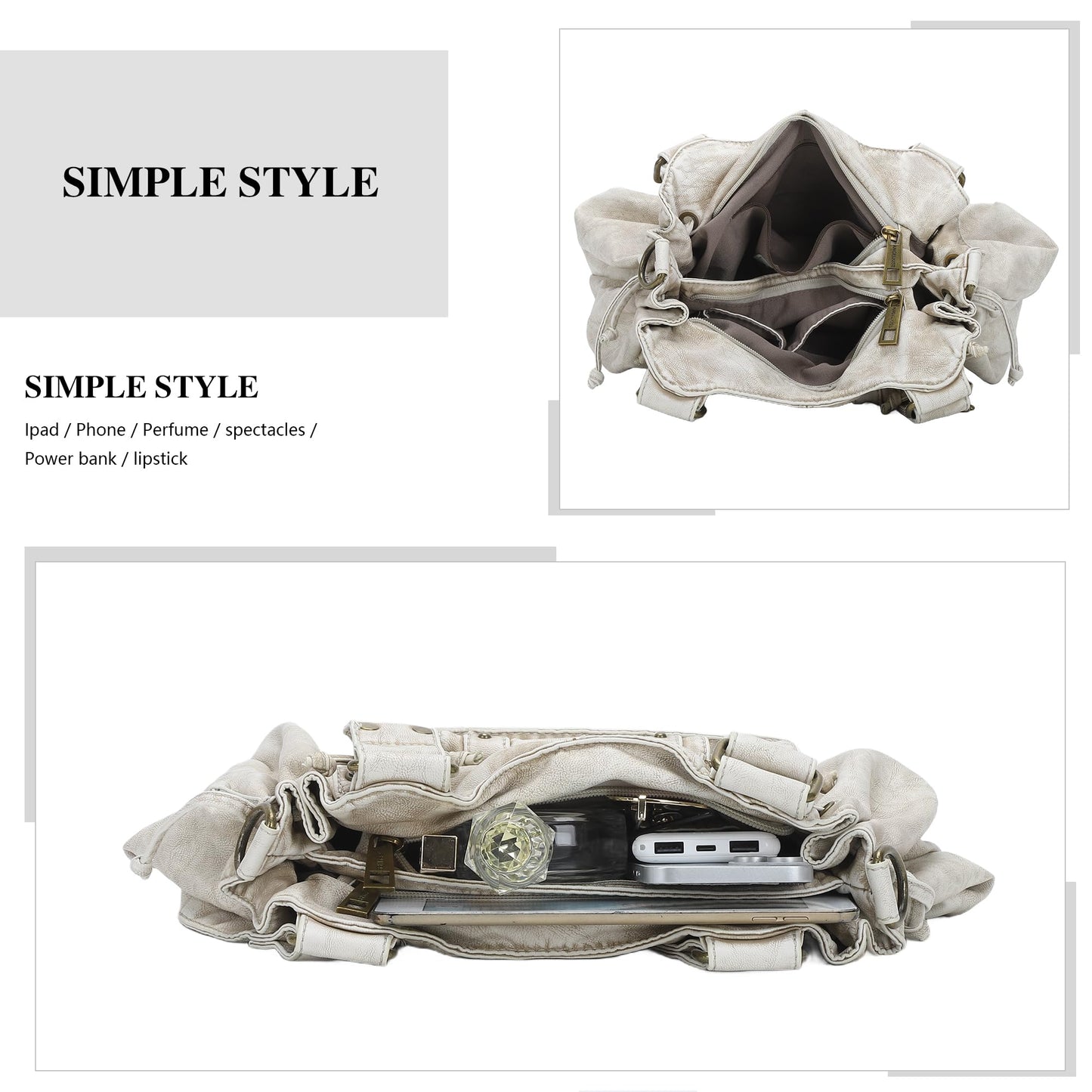Angel Kiss Small hobo Bags for Women Retro Washed Leather Shoulder Handbag Roomy Top Handles Purses With Removable Strap