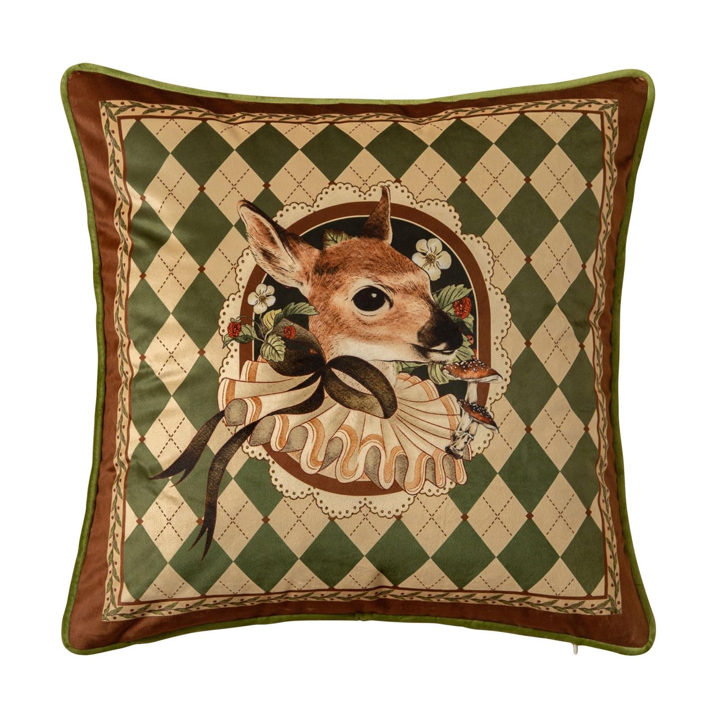 Livebee Deer Checkered Pillow Cover Decorations, Velvet Euro Sham Covers Decorative Throw Pillow Covers 18x18 for Couch Sofa Bed Living Room, Deer Green