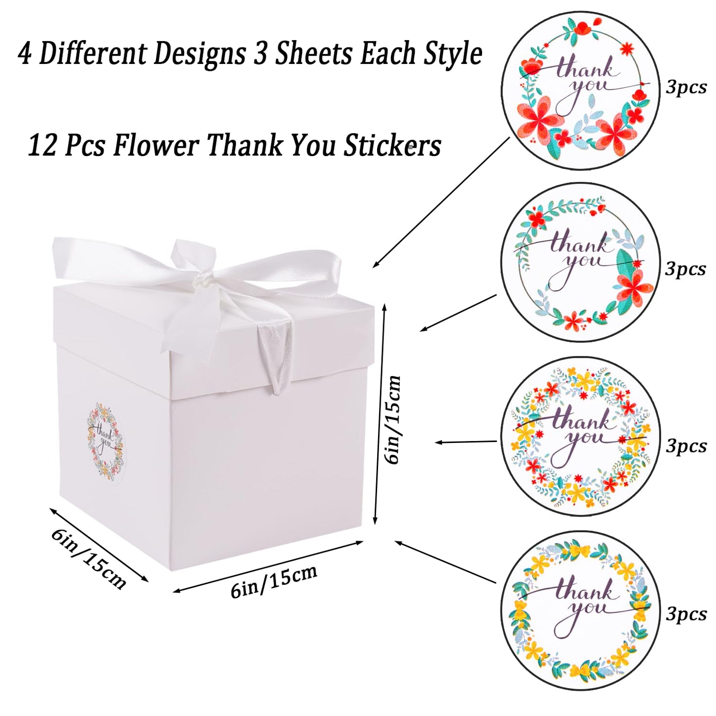 Elephant-package 12Pack White 6Inch Gift Boxes with Lids, Squared Boxes with Lids Perfect for Weddings, Birthday Party Favor, Engagements, Graduations, Holidays, Christmas Xmas, New Year.