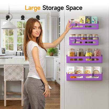 4 Pack Magnetic Spice Rack for Refrigerator, Spice Rack Organizer, Moveable Magnetic Shelf Fridge Organizer with 4 Hooks for Kitchen and Oven Organization, Black