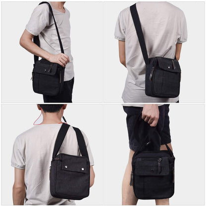dealcase Canvas Small Messenger Bag for Men Women, Casual Shoulder Bag Chest Bag Travel Carry Bag Multi-pocket Purse