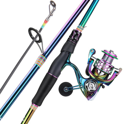 Sougayilang Spinning Fishing Rod Reel Combo, 6.9ft 2 Pieces Medium Heavy Pole with Bright Strong Smooth 2000 Reel for Freshwater