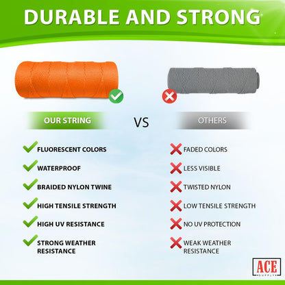 Orange Mason Line String Line - 36 Roll Pack - #18 Braided Nylon String - 1000 Ft Length Per Roll - Nylon Twine for Gardening Or Masonry Tools - Perfect Construction String for A String Level