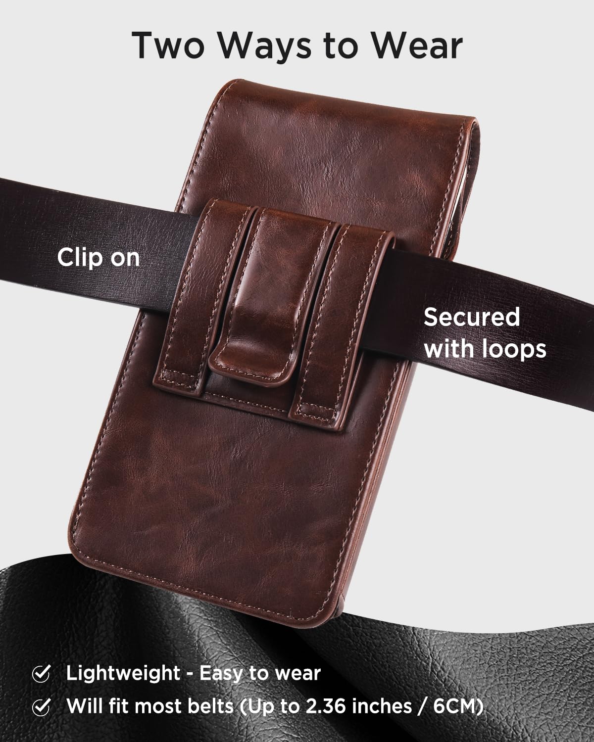 Miimall Leather Phone Holster for Galaxy S26 Ultra S25 Ultra S24 Ultra S23 Ultra S22 Ultra S21 Ultra, Universal Phone Case with Loop for Motorola Moto G Stylus 5G Moto G Play 5G, Dark Coffee-XX-Large