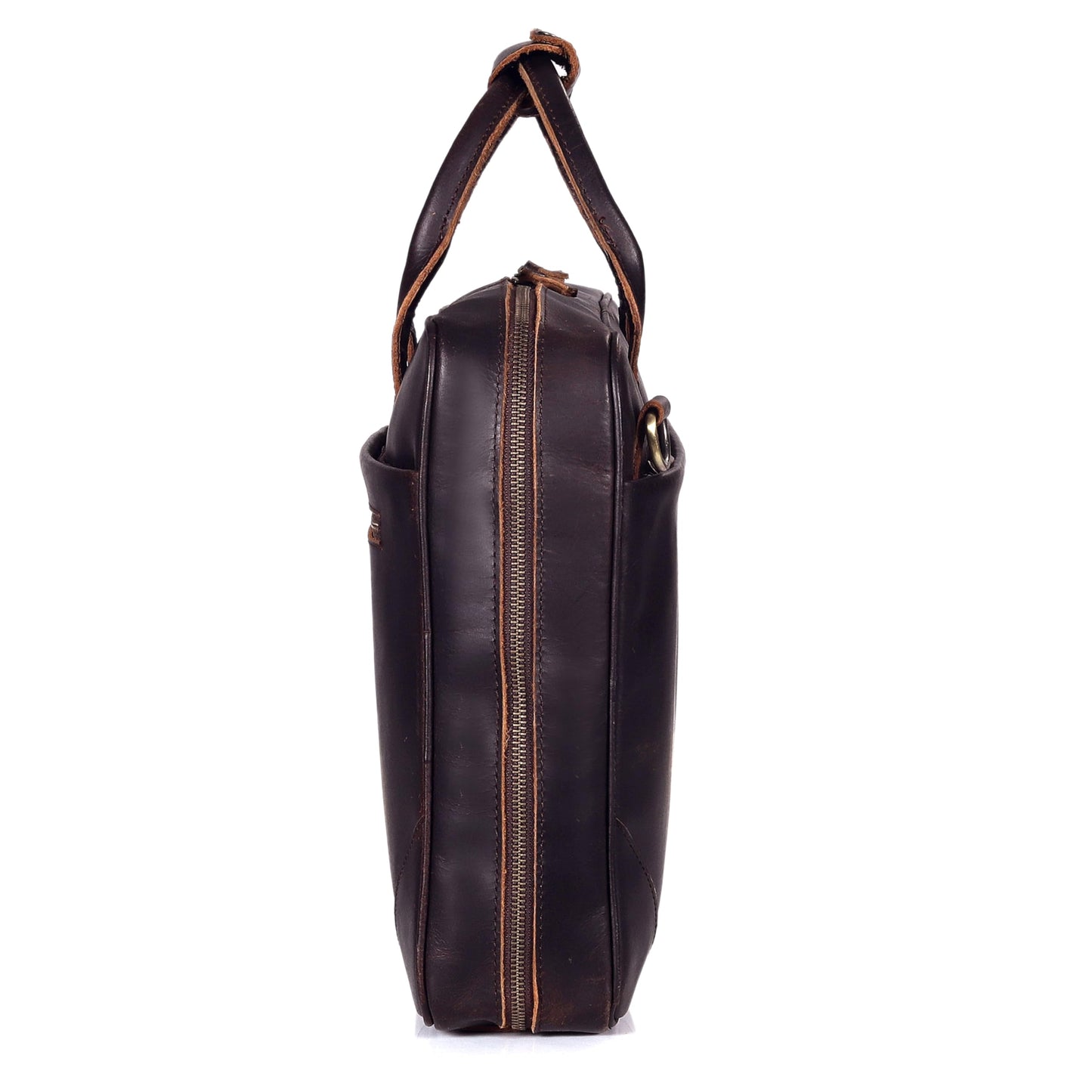 Full Grain Leather Slim Briefcase for Men 17.6 Inch Laptop Messenger Bags Crossbody Shoulder Brown Vintage Attache Case Business Work Lawyer Computer Bag