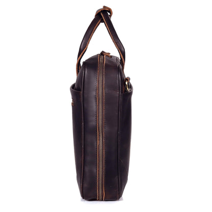 Full Grain Leather Slim Briefcase for Men 17.6 Inch Laptop Messenger Bags Crossbody Shoulder Brown Vintage Attache Case Business Work Lawyer Computer Bag