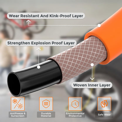 Giraffe Tools Air Hose, 3/8 inch x 6 ft Air Compressor Hose, 1/4 in. MNPT Fittings, Hybrid 300 PSI, Kink Resistant, Lightweight Lead-in Air Hose, All-Weather Flexibility, Orange