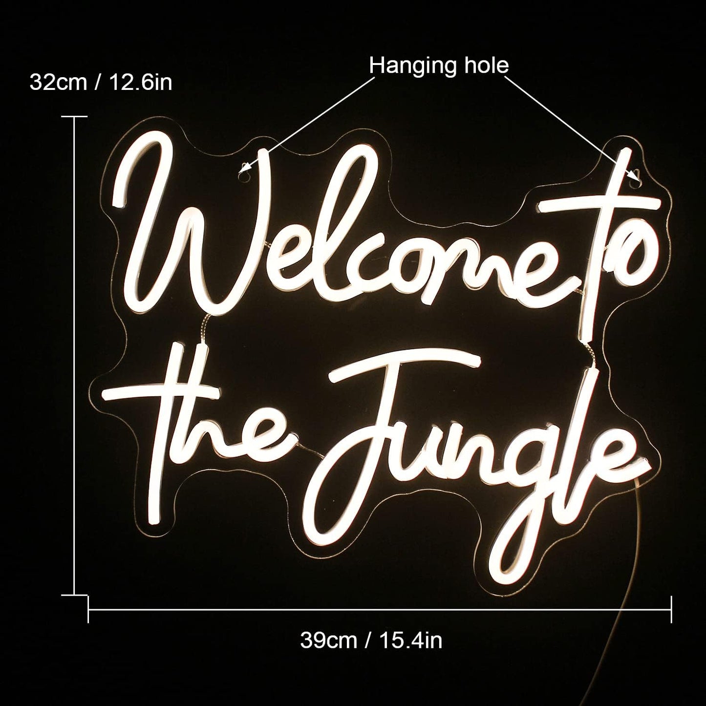 ineonlife Welcome to the Jungle Neon Sign Warm White Letter LED Neon Lights for Bedroom Wall Decor USB Powered Neon Signs for Room Decor Bar Party Wedding Engagement Wall Hanging Decoration