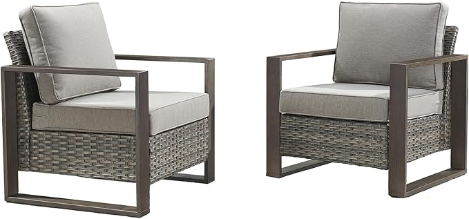 Rilyson Wicker Outdoor Patio Chairs Set of 2, Rattan Patio Furniture Chairs with Sturdy Frame,All-Weather PE Wicker,Wide Armrest,Deep Seating and Thick Cushions for Deck Porch Garden(Mixed Grey/Grey)