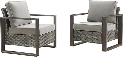 Rilyson Wicker Outdoor Patio Chairs Set of 2, Rattan Patio Furniture Chairs with Sturdy Frame,All-Weather PE Wicker,Wide Armrest,Deep Seating and Thick Cushions for Deck Porch Garden(Mixed Grey/Grey)