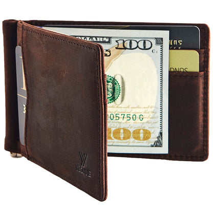 YBONNE Mens Slim Wallet with Money Clip Front Pocket RFID Blocking Thin Bifold Leather Card Holder Minimalist Mini Billfold