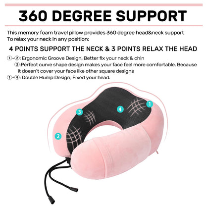 urnexttour Neck Pillow Airplane-2 Pack Memory Foam Travel Pillow, Soft & Support Travel Neck Pillow for Travelling, Sleeping Rest, Car, Train and Home Use (Grey&Pink)